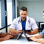 **

Diverse group of healthcare professionals (doctors, nurses, administrators) collaborating around a table, reviewing patient data on tablets and laptops. Modern hospital setting, bright and optimistic atmosphere. Focus on teamwork and data-driven decision-making.

**