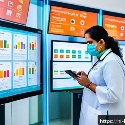 보건학 통계학 - A modern Indian healthcare data center with diverse healthcare professionals analyzing colorful digi...